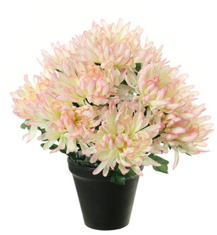 Louis Maes Kunstbloemen plant in pot - roze/wit tinten - 28 cm - Bloemenstuk ornament - Chrysanten - Kunstbloemen