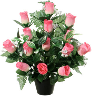 Louis Maes Kunstbloemen plantje rozen/gipskruid in pot - lichtroze - H35 cm - Bloemstuk - Bladgroen