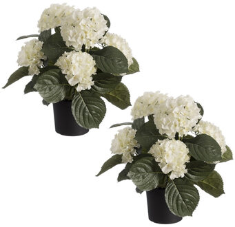 Louis Maes Kunstplant - 3x stuks - Hortensia hydrangea - wit - in pot - 44 cm - met bloemen