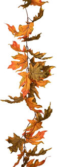 Louis Maes kunstplant blaadjes slinger/guirlande Esdoorn - bruin - 180 cm - herfst tafereel Roestbruin