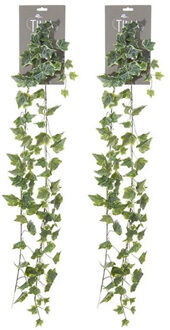 Louis Maes kunstplant blaadjes slinger Klimop/hedera - 2x - groen/wit - 180 cm