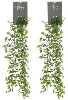 Louis Maes kunstplant blaadjes slinger Klimop/hedera - 2x - groen/wit - 181 cm - extra brede uitvoer