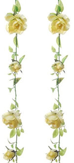 Louis Maes kunstplant bloemenslinger Rozen - 2x - geel/groen - 225 cm - kunstbloemen