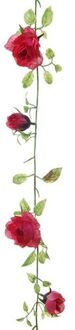 Louis Maes kunstplant bloemenslinger Rozen - rood/groen - 225 cm - kunstbloemen - Kunstplanten