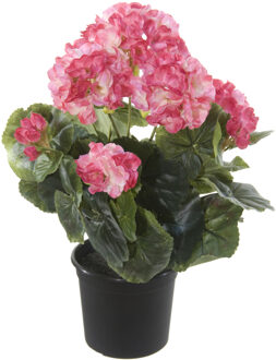 Louis Maes Kunstplant Geranium - Roze/creme - In Pot - H35 Cm