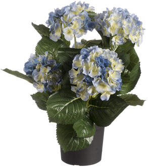 Louis Maes Kunstplant - Hortensia hydrangea - blauw - in pot - 44 cm - met bloemen
