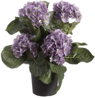 Louis Maes Kunstplant - Hortensia hydrangea - paars - in pot - 44 cm - met bloemen
