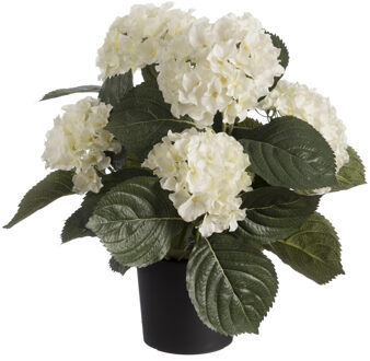 Louis Maes Kunstplant - Hortensia hydrangea - wit - in pot - 44 cm - met bloemen