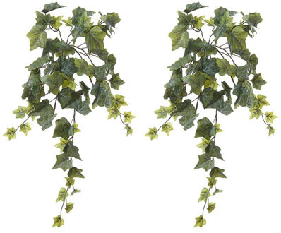 Louis Maes kunstplant met blaadjes hangplant Klimop/hedera - 2x - groen - 58 cm