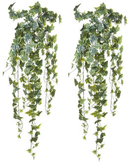 Louis Maes kunstplant met blaadjes hangplant Klimop/hedera - 2x - groen/wit - 105 cm