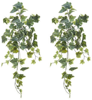 Louis Maes kunstplant met blaadjes hangplant Klimop/hedera - 2x - groen/wit - 58 cm