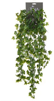 Louis Maes kunstplant met blaadjes hangplant Klimop/hedera - groen/wit - 80 cm