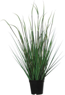 Louis Maes Kunstplant - siergras - in zwarte kunststof pot - 70 cm Groen