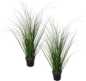 Louis Maes Quality kunstplant - 2x - Siergras bush - donkergroen - H65 cm - in pot - Kunstplanten