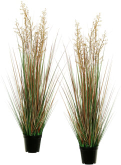 Louis Maes Quality kunstplant - 2x - Siergras met bes - groen/bruin - H95 cm - in pot