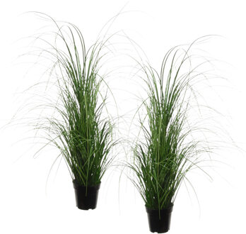 Louis Maes Quality kunstplant - 2x stuks - Siergras bush sprieten - donkergroen - H110 cm - in pot