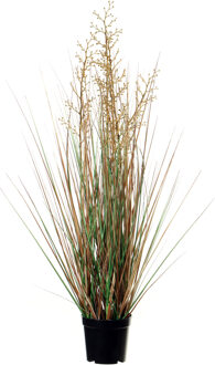 Louis Maes Quality kunstplant - Siergras met bes - groen/bruin - H75 cm - in pot - Kunstplanten