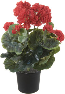 Louis Maes Rode Geranium Pelargonium Graveolens Kunstplant In Zwarte Kunststof Pot 35 Cm - Kunstplanten