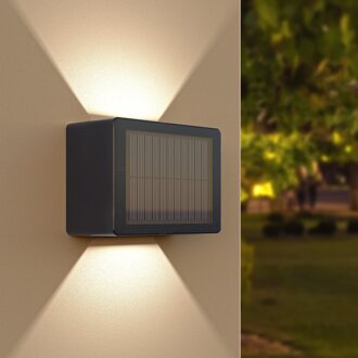Louis - Solar LED Wandlamp - Kubus - Up&Downlight - CCT warm wit-koud wit - Zwart - IP65 waterdicht - 4 LEDs - tuinverlichting - buitenlamp