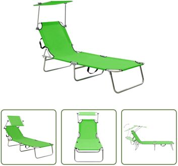 Lounge Ligbed - Appeltjesgroen - 189 x 58 x 27 cm - Verstelbare rugleuning en luifel