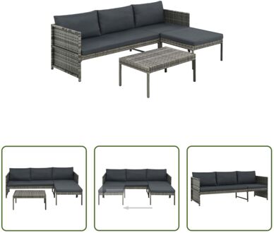 Lounge Poly Rattan - 180x58x58cm - Grijs - Inclusief kussens