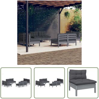 Lounge set - Grenenhout - Grijs - 63.5x63.5x62.5 cm - Inclusief 8 x middenbank - zitkussen en