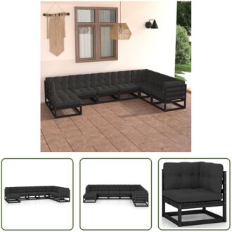 Lounge Set - Grenenhout - Zwart - 4x middenbank 3x hoekbank 1x voetenbank