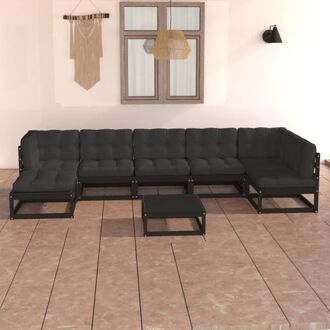 Lounge Set - Grenenhout - Zwart - 70x70x67cm - Inclusief Kussens