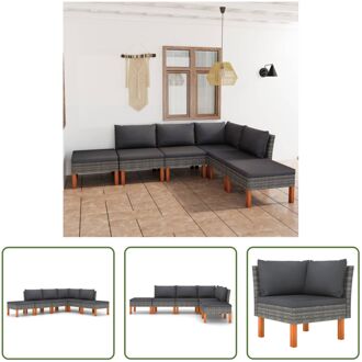 Lounge set - Grijs - PE-rattan/Massief eucalyptushout - 60.5 x 64.5 x 67 cm - Montage vereist