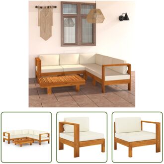 Lounge Set Massief Acaciahout - 5-delig - 100x60x25cm - Crèmewitte kussens