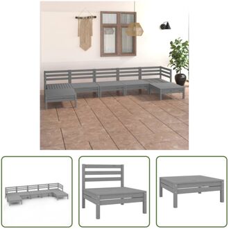 Lounge Set Massief Grenenhout - Grijs - Hoekbank- 63.5 x 63.5 x 62.5 cm - Middenbank- 63.5 x 63.5 x