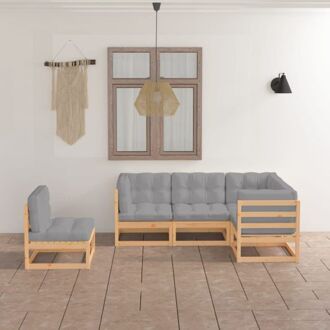 Lounge set - Massief grenenhout - Grijs kussen - Modulair - 70x70x67cm