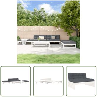 Lounge set - Massief grenenhout - Middenbank 120x95x69cm - Voetenbank/salontafel 120x84x30cm - Wit