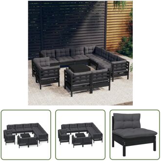 Lounge set - Massief grenenhout - Zwart - Hoekbank 63.5x63.5x62.5 - Middenbank 63.5x63.5x62.5