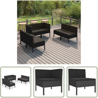 Lounge Set - PE-rattan - Zwart - 57x69x69 cm - Inclusief kussens