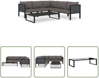 Lounge set poly rattan - antraciet/zwart - 200x200x64 cm - incl - 3 hoekbanken - 2 middenbanken - 1 Grijs