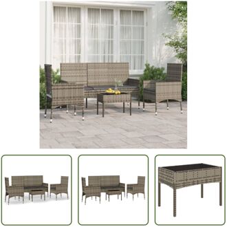 Lounge set - Salontafel- grijs en zwart - 50 x 30 x 35 cm - PE-rattan - gepoedercoat staal - glas