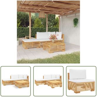 Lounge set - Teakhout - 69.5 x 69.5 x 60 cm - Crèmewit kussen Bruin