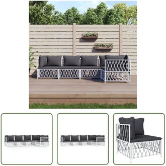 Lounge Set - Wit - Tuinhoekbank 72x72x66 cm - Tuinmiddenbank 70x72x66 cm - Kussen Donkergrijs