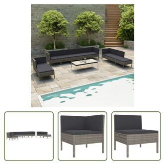 Lounge set - Zwart - 10-delig - PE-rattan - Staal - Met kussens Grijs