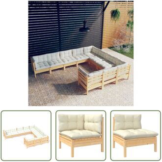 Lounge The Living Store Grenenhouten Tuinmeubelset - 63.5 x 63.5 x 62.5 cm - Crème kussen