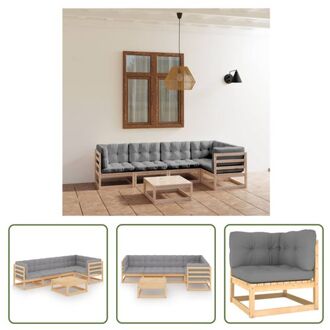 Lounge Tuinset - Grenenhout - Grijs - 70 x 70 x 67 cm - Inclusief kussens