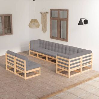Lounge tuinset - Massief grenenhout - Grijs - 70x70x67 cm - 100% polyester