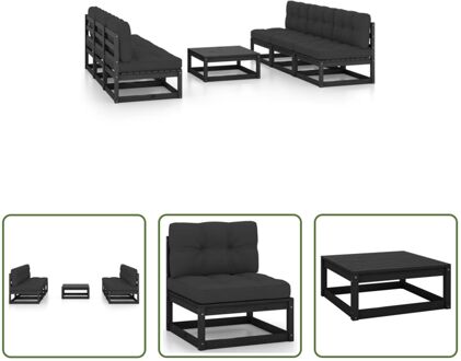 Lounge tuinset - Massief grenenhout - Zwart - 70x70x67cm - Inclusief kussens