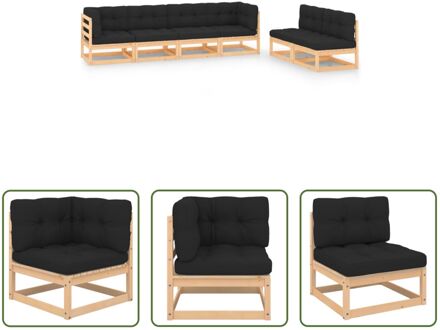 Loungebank Grenenhout - Hoekbank/Middenbank - Antraciet - Onbehandeld - 70x70x67 cm - Incl - Kussens Grijs