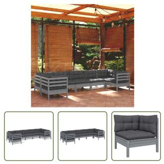 Loungebank - Grijs - Massief grenenhout - 63.5 x 63.5 x 62.5 cm - Inclusief kussens