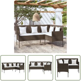 Loungebank L-vormig - 161.5 x 113 x 80 cm - Bruin - Crèmewit - PE-rattan - gepoedercoat staal - Met