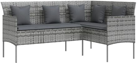 Loungebank met kussens L-vormig poly rattan grijs