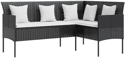 Loungebank met kussens L-vormig poly rattan zwart