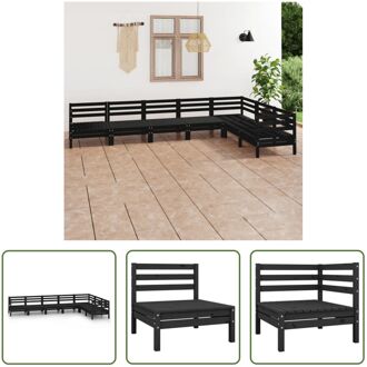 Loungebank Pallet - Grenenhout - Zwart - Modulair - 63.5x63.5x62.5 cm - Set van 3 hoekbanken en 4